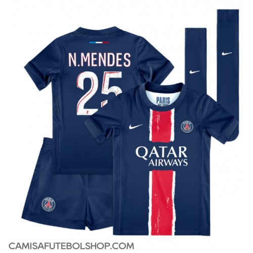 Camisa de time de futebol Paris Saint-Germain Nuno Mendes #25 Replicas 1º Equipamento Infantil 2024-25 Manga Curta (+ Calças curtas)